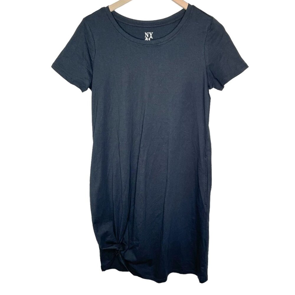 New York and Company Black Cotton tie knot T-Shirt Dress XS Pockets